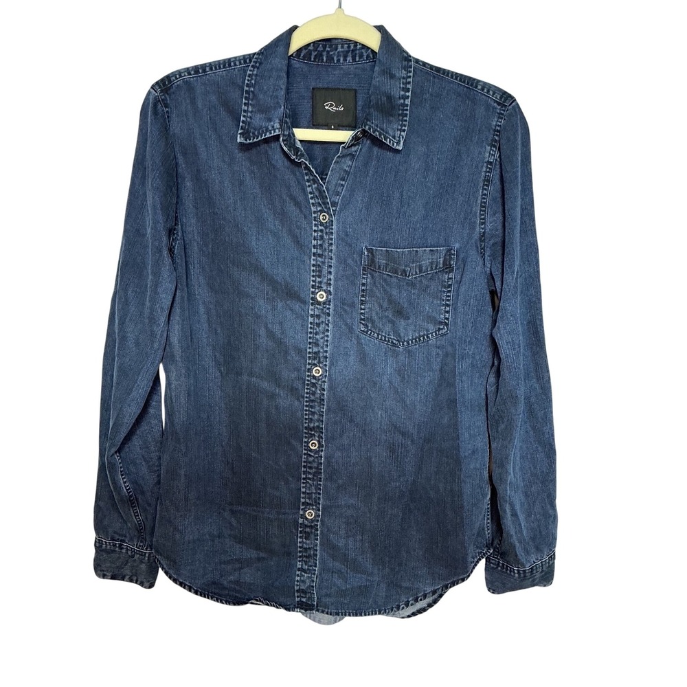 Rails Carter Dark Wash Blue Denim Tencel Button Down Shirt Small Long Sleeve